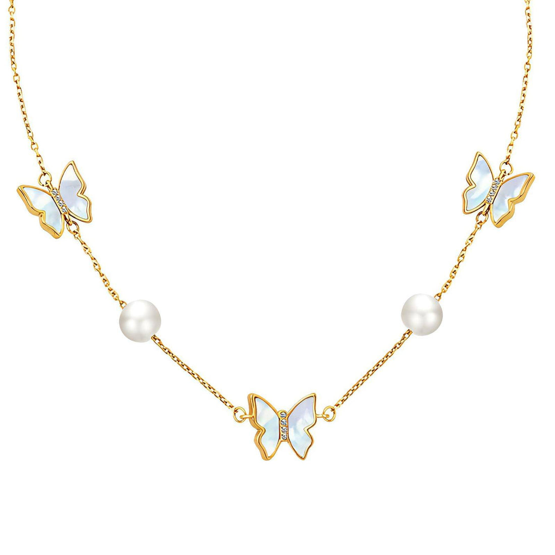 18K GOLD PLATED STAINLESS STEEL &quot;BUTTERFLIES&quot; NECKLACE