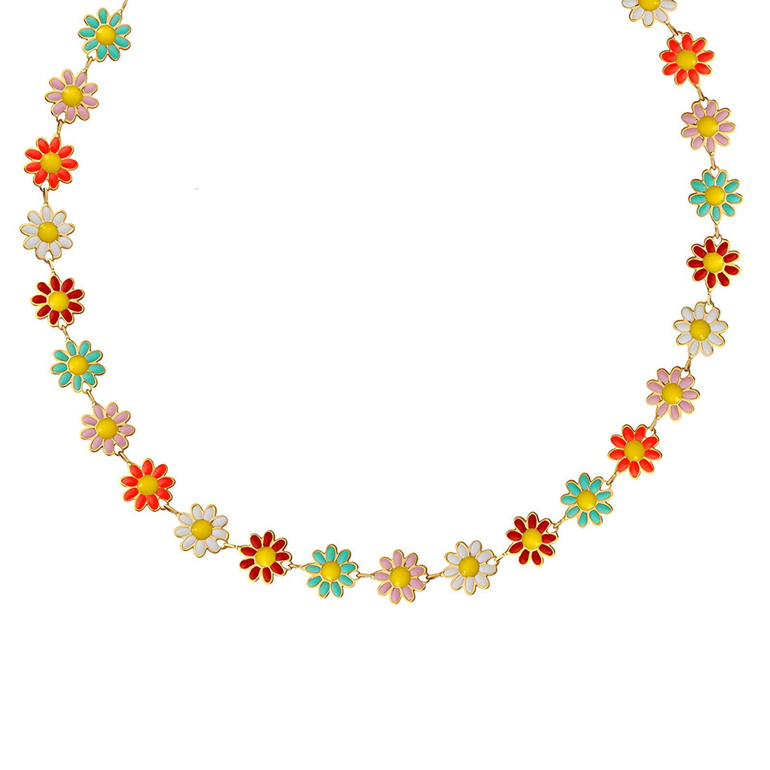 18K GOLD PLATED STAINLESS STEEL &quot;FLOWERS&quot; NECKLACE