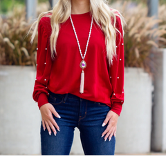 Pearl Embellished Long Sleeve Top