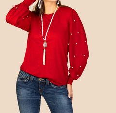 Pearl Embellished Long Sleeve Top