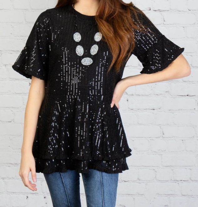 Sequin Top with Flared Bottom
