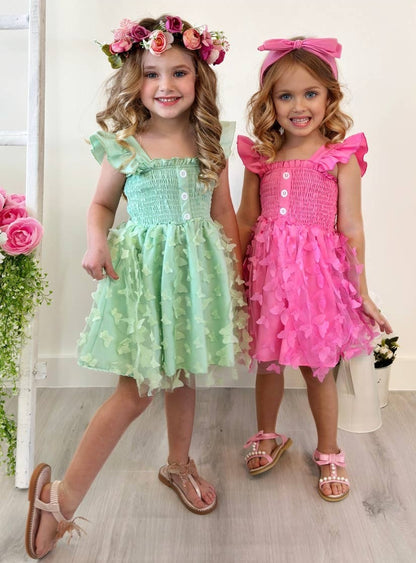 Butterfly Kisses Green Smocked Dress