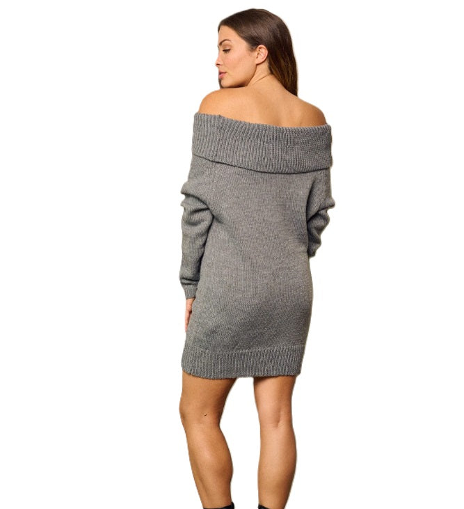 Shoulder Long Sleeves Knit Mini Dress