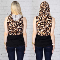 Leopard Color Block Hooded Tank Top