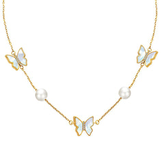 18K GOLD PLATED STAINLESS STEEL "BUTTERFLIES" NECKLACE