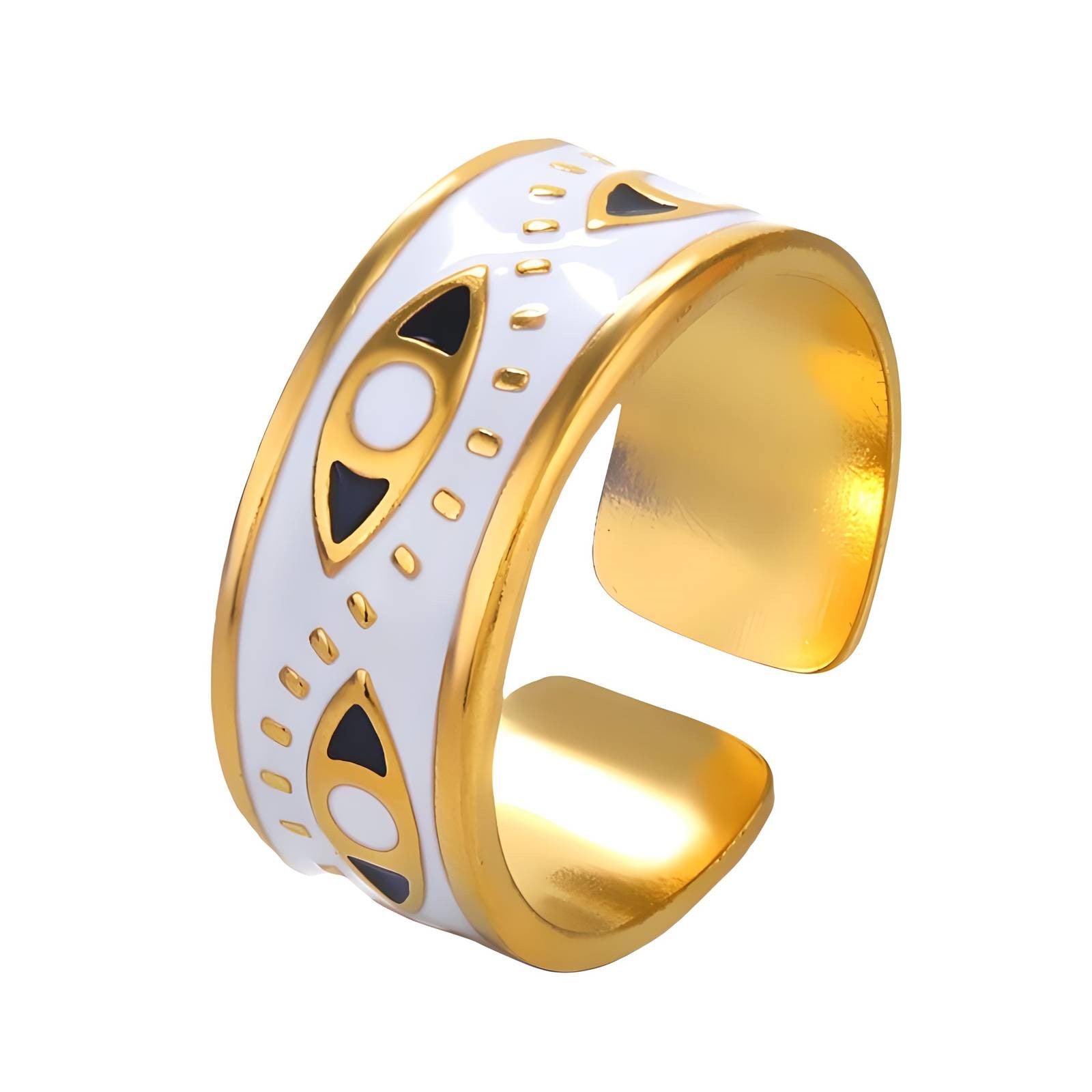 18K GOLD PLATED STAINLESS STEEL "EVIL EYE" FINGER RING, INTENSITY