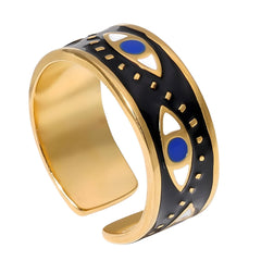 18K GOLD PLATED STAINLESS STEEL "EVIL EYE" FINGER RING, INTENSITY