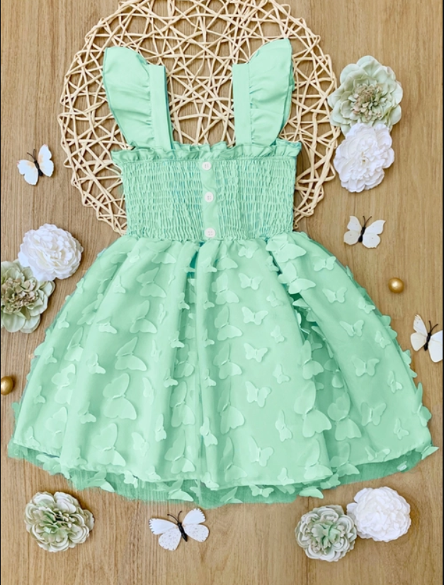 Butterfly Kisses Green Smocked Dress