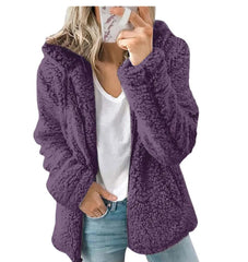 Casual Solid Color Patchwork Zipper Woolen Warm Hooded Sweater